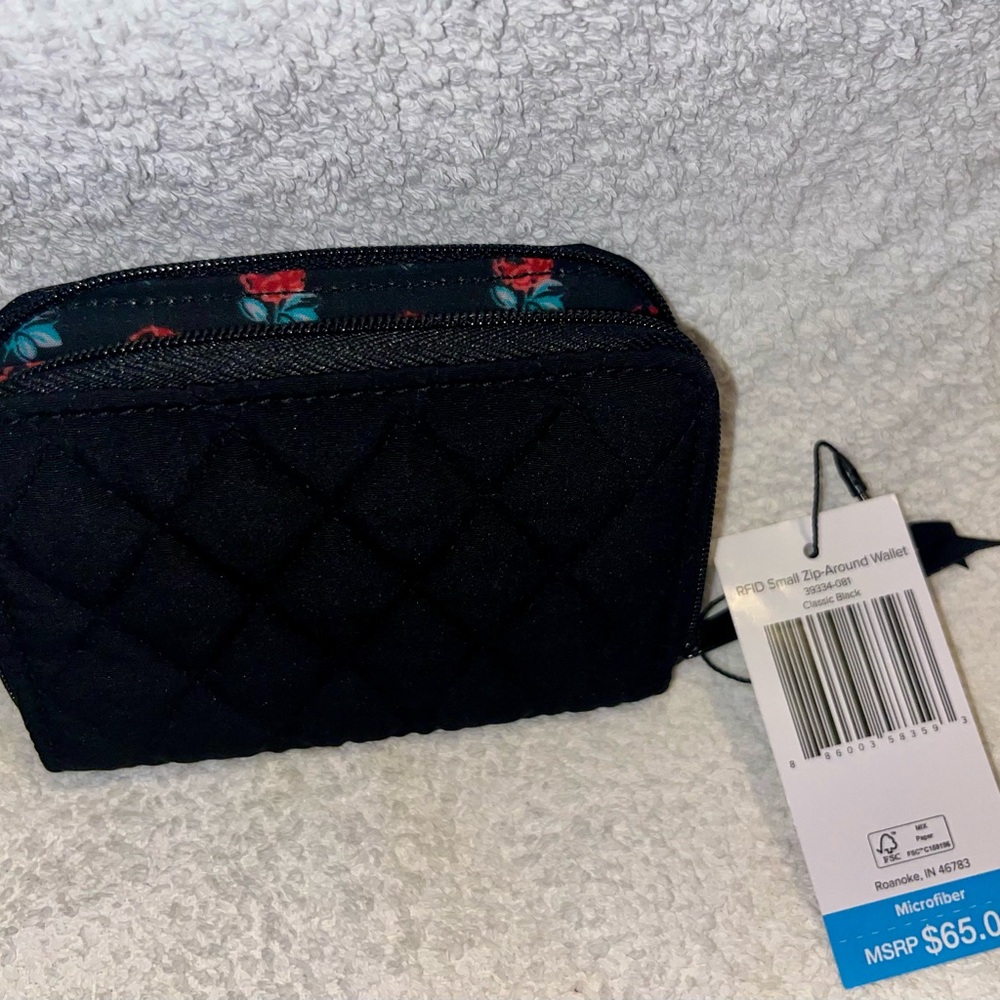 Vera Bradley- RFID Small Zip-Around Wallet
Black Quilted Wallet Floral Interior